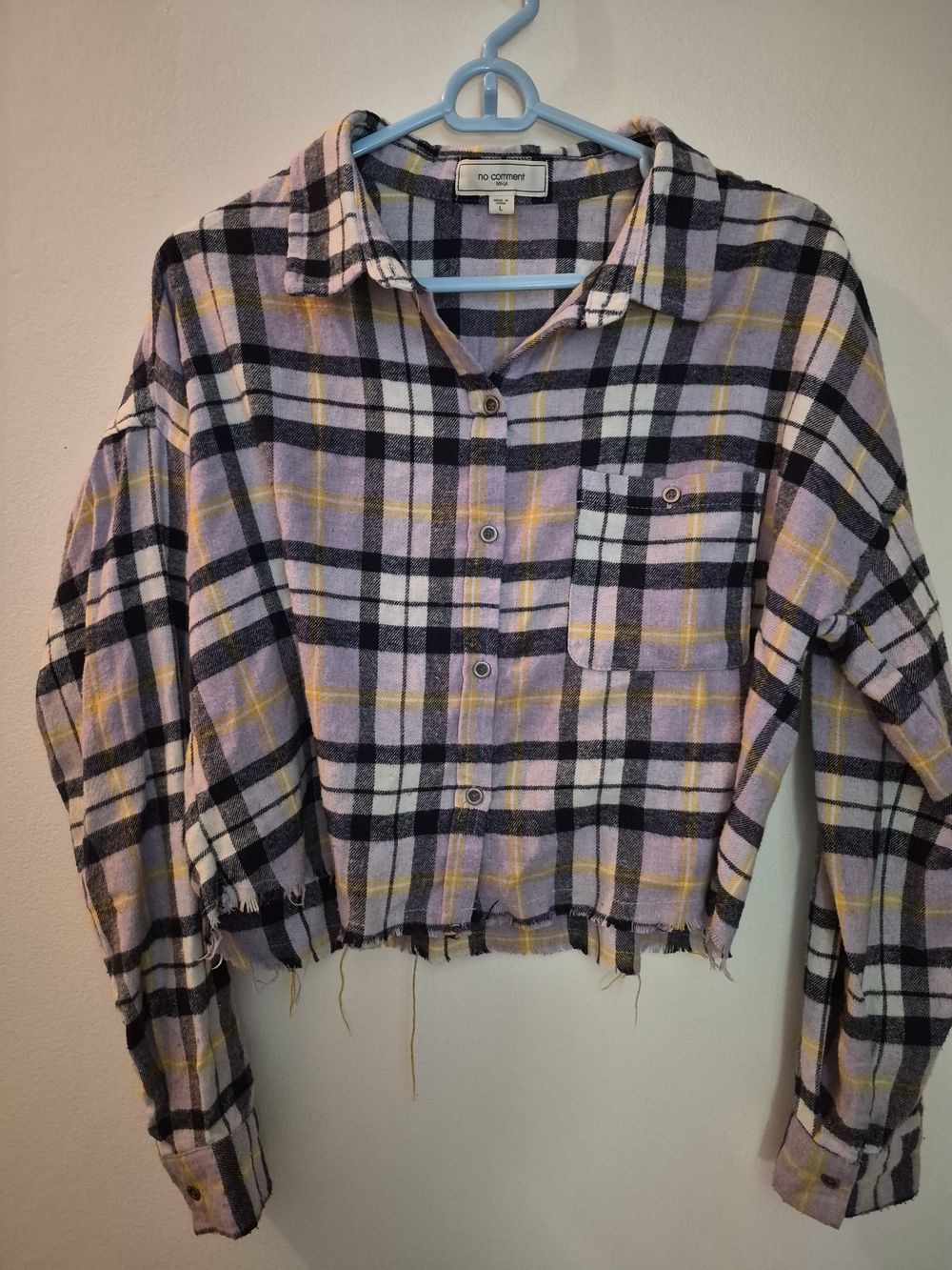 No Comment Lavender Plaid Cropped Flannel